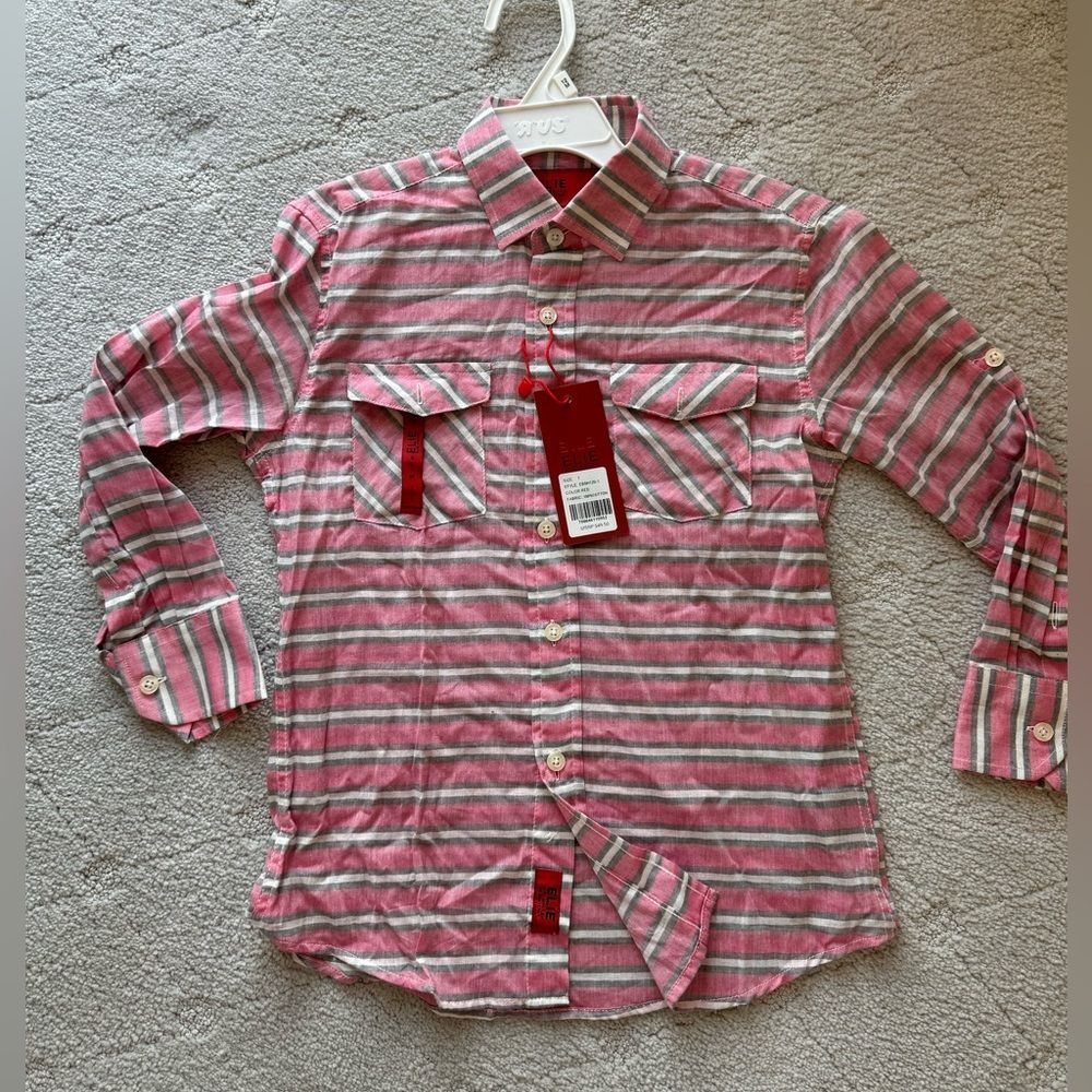 NWat Elie Baleh cotton striped button down top shirt for boys slim fit sz7